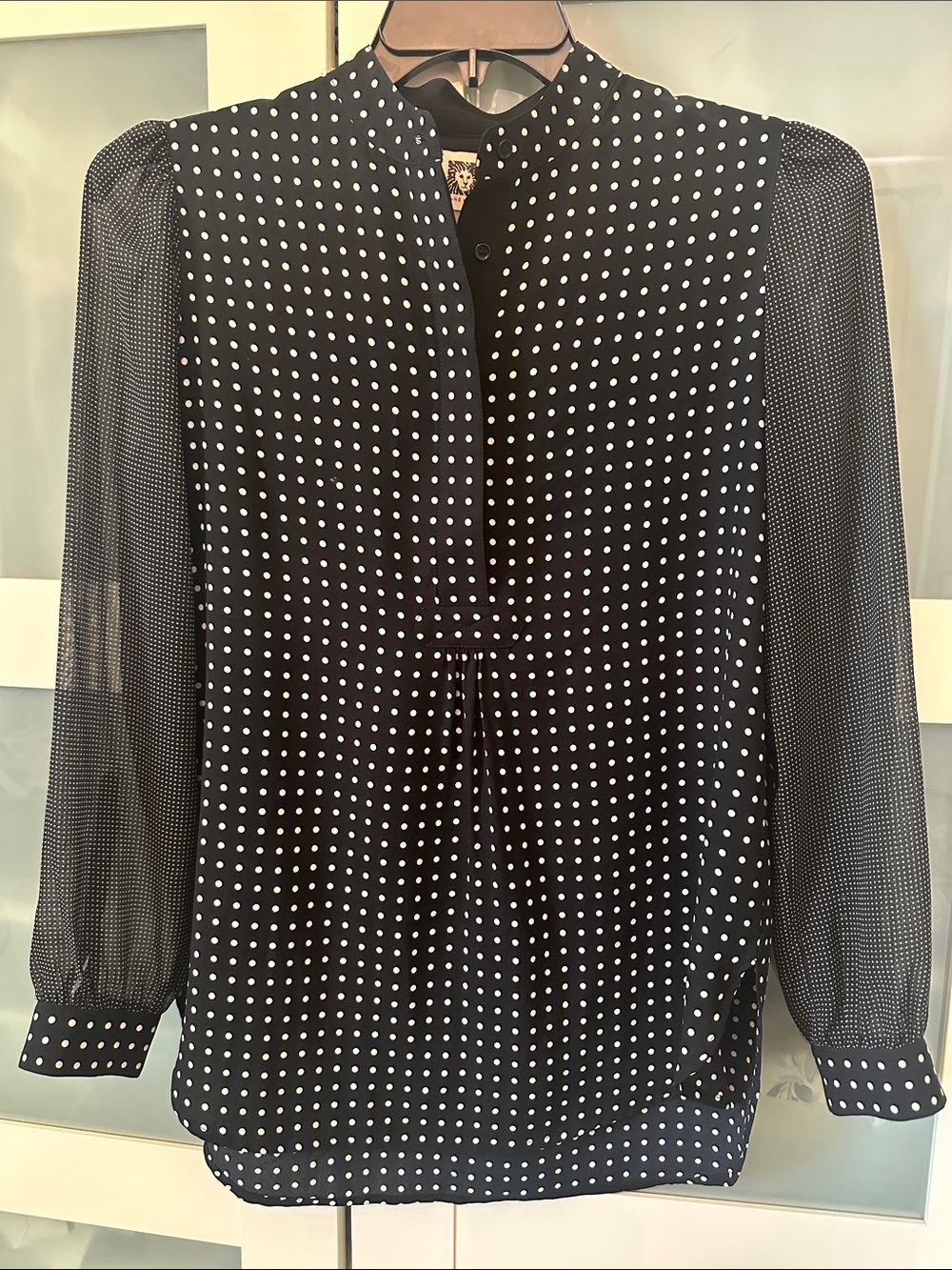 Anne Klein Black and White Polka Dot Long-Sleeve Blouse